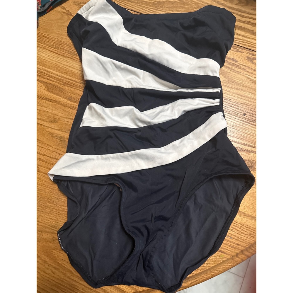 Vintage Catalina Womens Strapless One Piece Swimsuit Black White Striped Size 10
